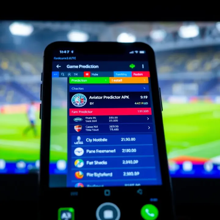 Mobile phone screen displaying Aviator Predictor APK interface with game prediction results