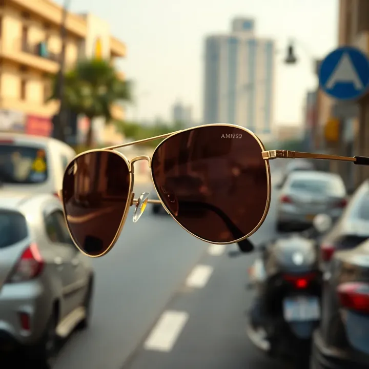 Aviator Sunglasses Providing Sun Protection on Lagos Streets Close-up of aviator sunglasses on a sunny Lagos street highlighting their protective lenses