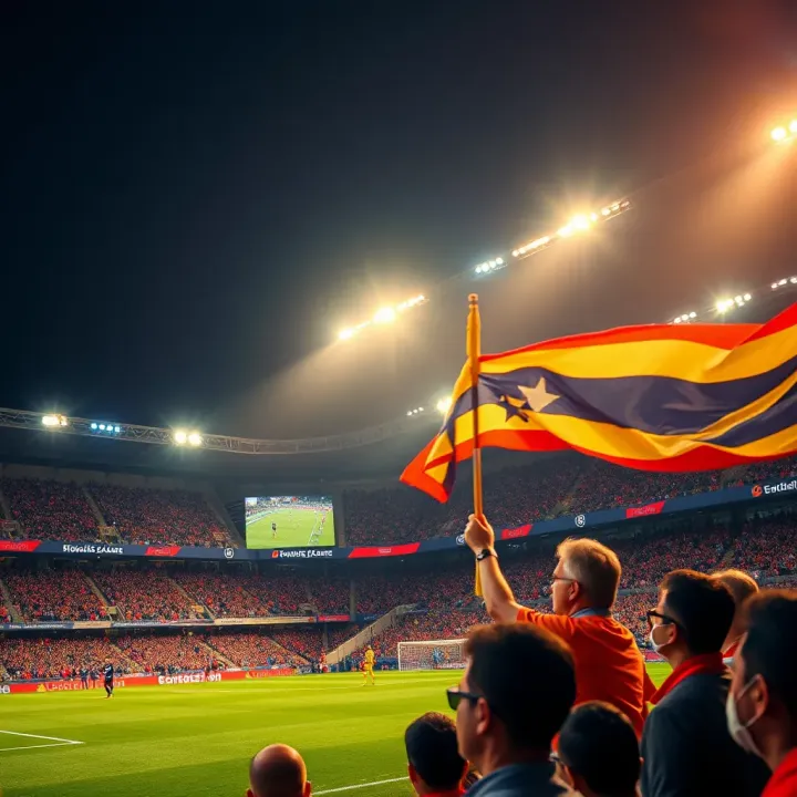 Action-packed Champions League football match under stadium lights