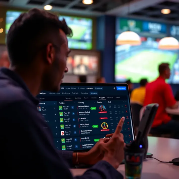 User engaging with a sports betting platform showing live match updates and betting odds