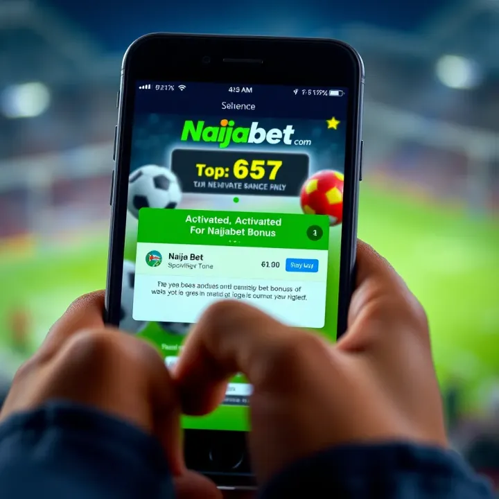 Visual of a smartphone displaying activated Naijabet bonus with winning notifications