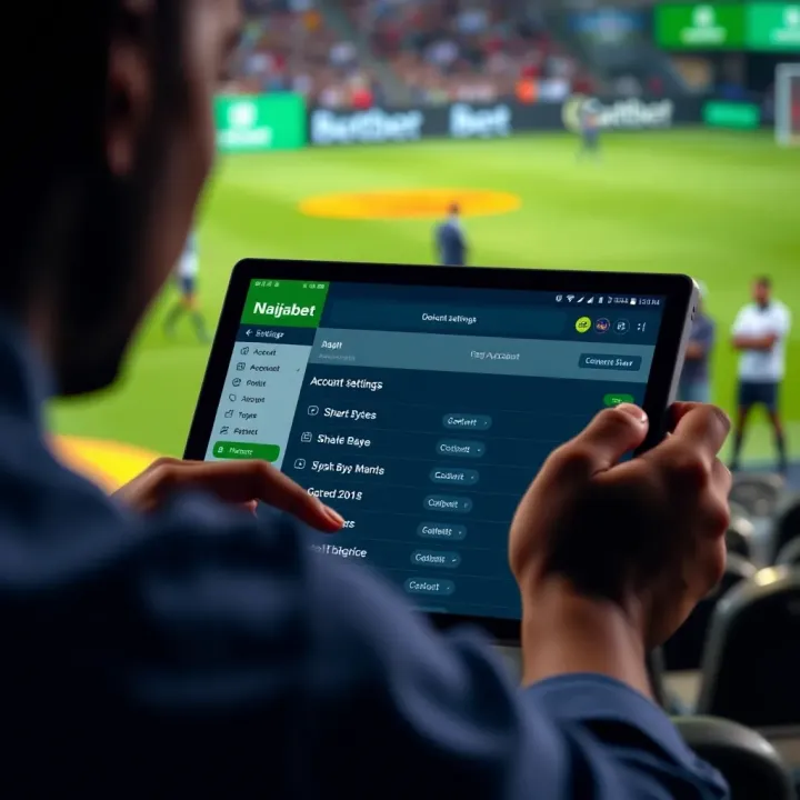 User interacting with online betting platform on a digital device displaying account settings