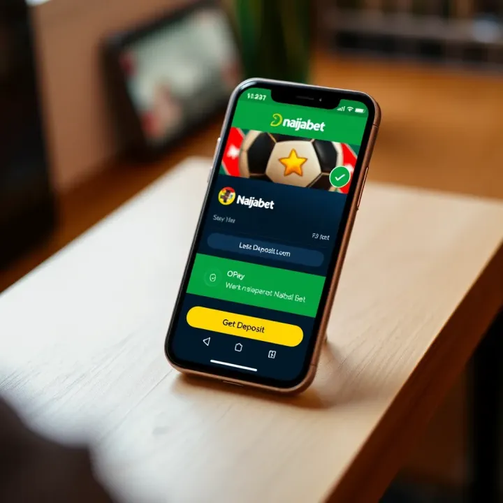 Mobile phone displaying the OPay app interface with the Naijabet deposit screen