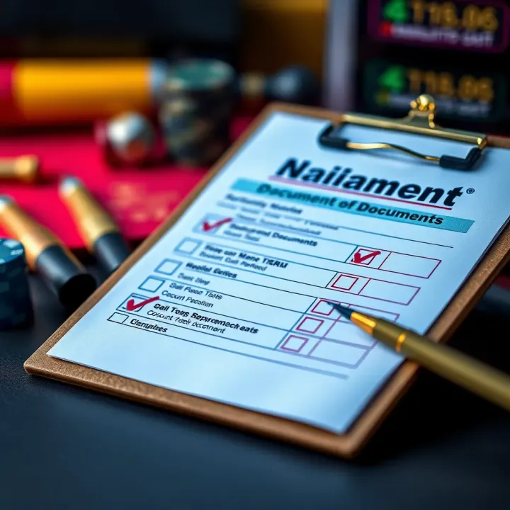 A checklist of required documents for NaijaBet account verification displayed on a clipboard