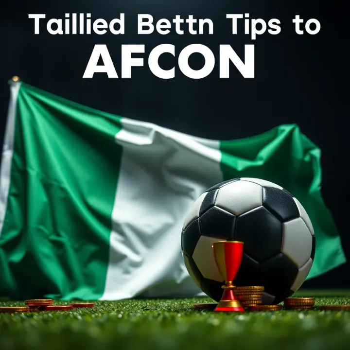 Nigerian flag with football and betting icons on a dark background