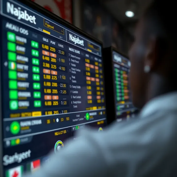 Naijabet Football Betting Odds Display Digital screen showing betting odds and football statistics