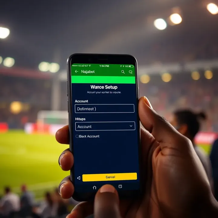 Smartphone showing account creation screen on Naijabet app with input fields