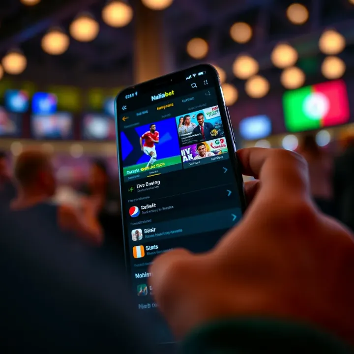 Screen showing Naijabet app interface with betting options and live sports events
