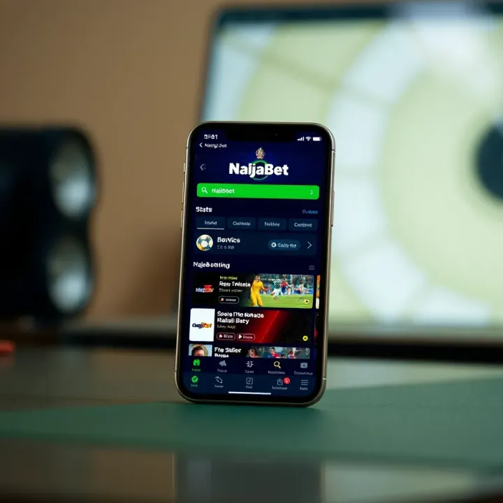 Mobile device displaying the NaijaBet app home screen with sports betting options