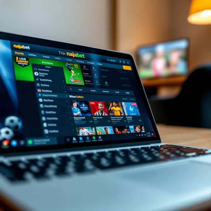 User interface of Naijabet app on Windows laptop showing betting options and live sports events