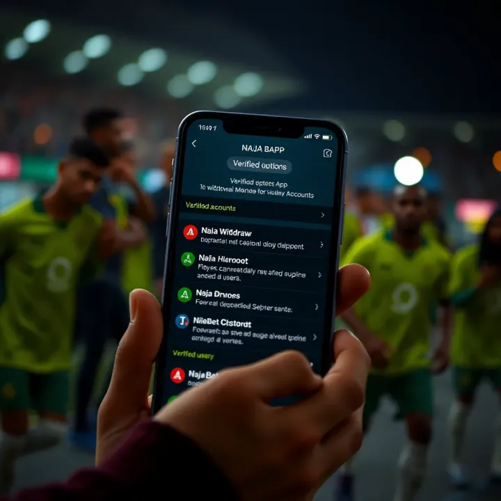 Mobile phone displaying NaijaBet app withdrawal screen with options for verified users