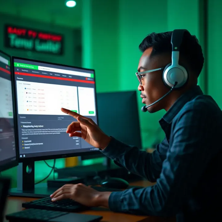 Customer support representative assisting with payment verification on a computer screen