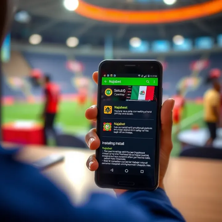 Android phone displaying Naijabet app installation progress and setup screen