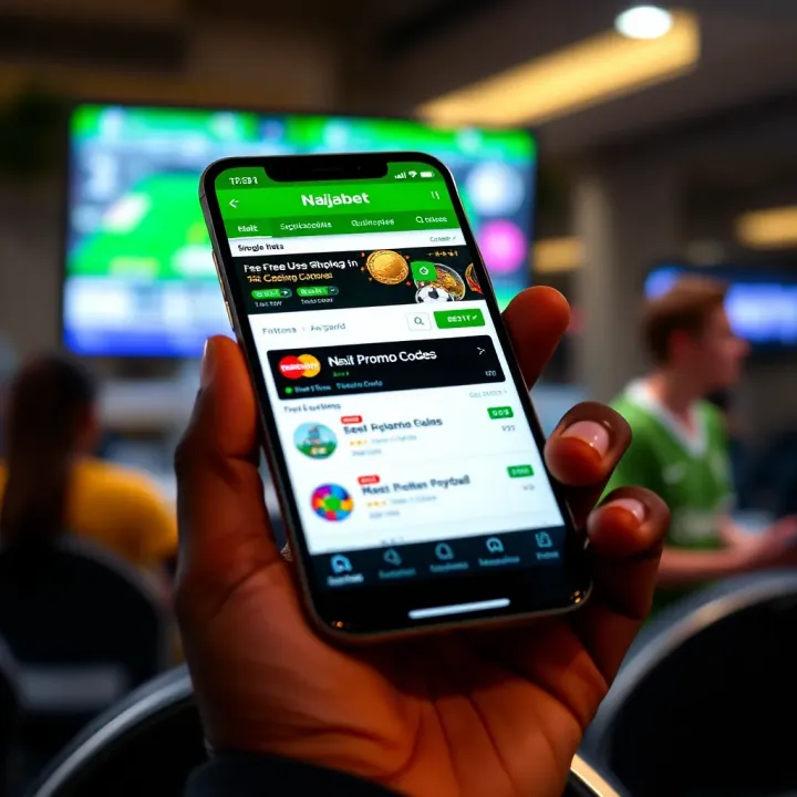 Illustration of a smartphone screen displaying Naijabet free promo codes and betting options