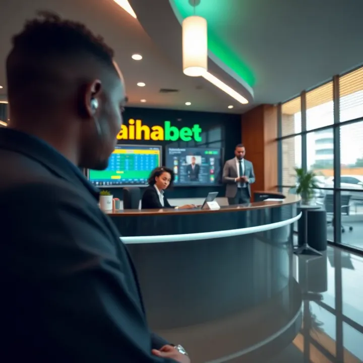 Customer service desk inside Naijabet head office with staff ready to assist