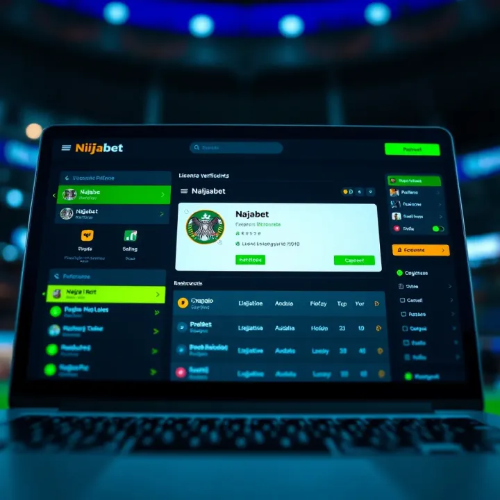 Secure online betting platform interface showing license verification and user account dashboard