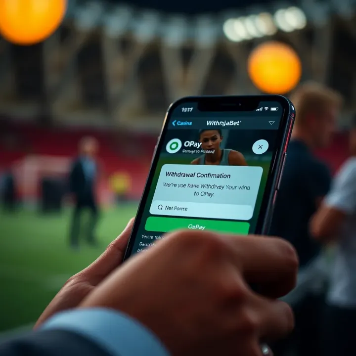 Smartphone screen displaying a successful withdrawal confirmation from NaijaBet to OPay wallet