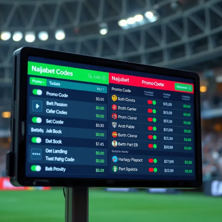 Naijabet Promo Code and Betting Options Display Illustration showing a digital screen displaying Naijabet promo codes and betting options