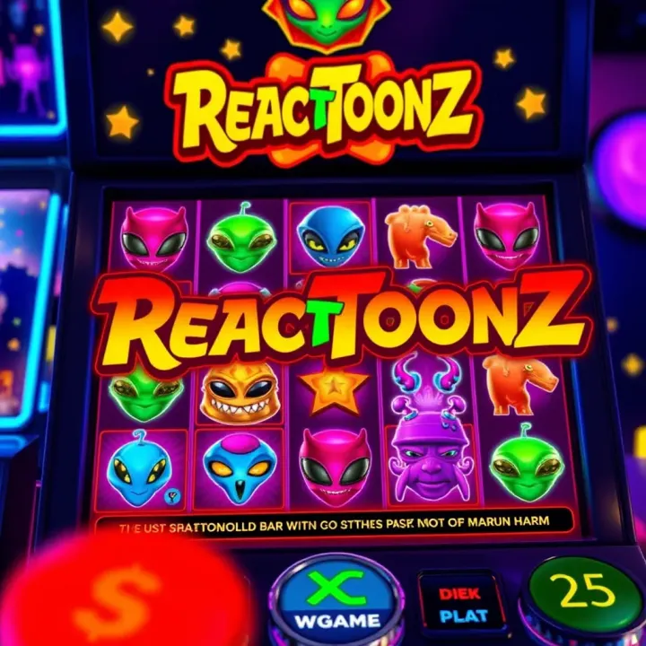 Colorful Reactoonz slot game interface showing various quirky alien symbols