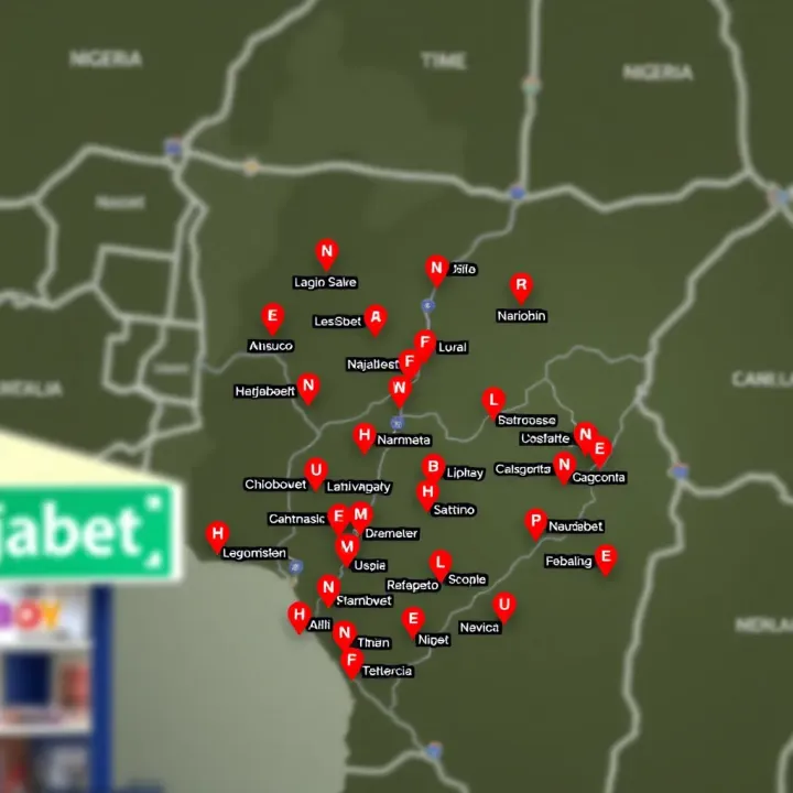 Map highlighting various Naijabet shop locations distributed throughout Nigeria