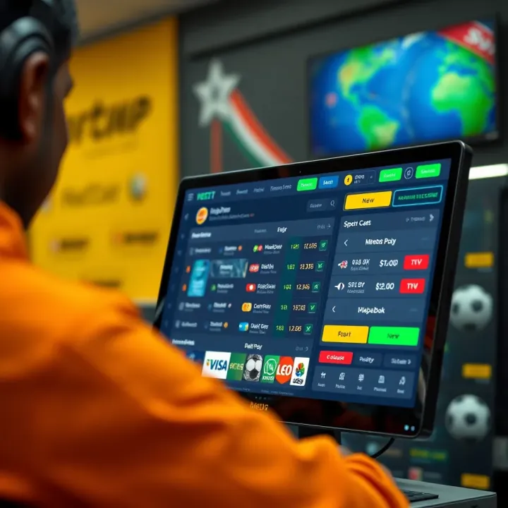 User interface displaying online sports betting options and secure payment features