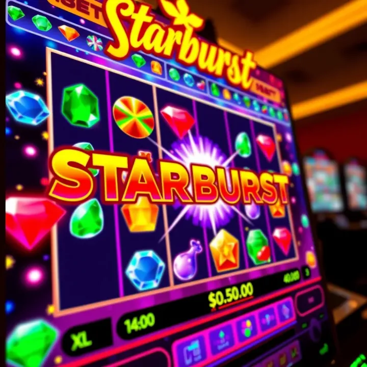 Colorful Starburst slot game interface displaying vibrant gems and spinning reels on Naijabet platform