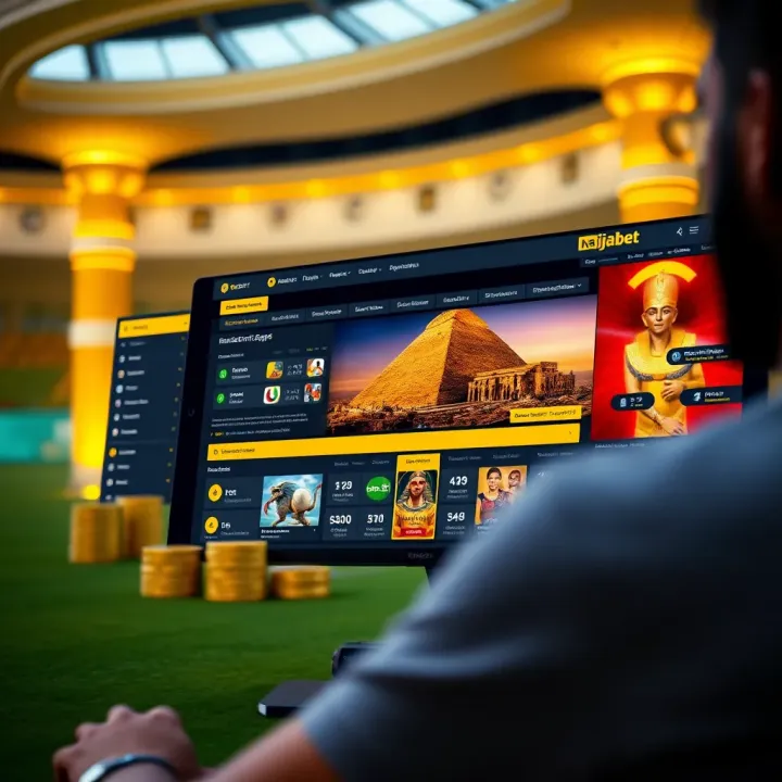 Online sports betting interface displaying Egyptian-themed visuals and various betting options