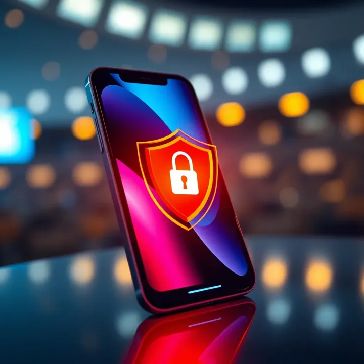Smartphone Security for Safe App Installation Illustration of a secure smartphone with shield icon representing app safety and protection