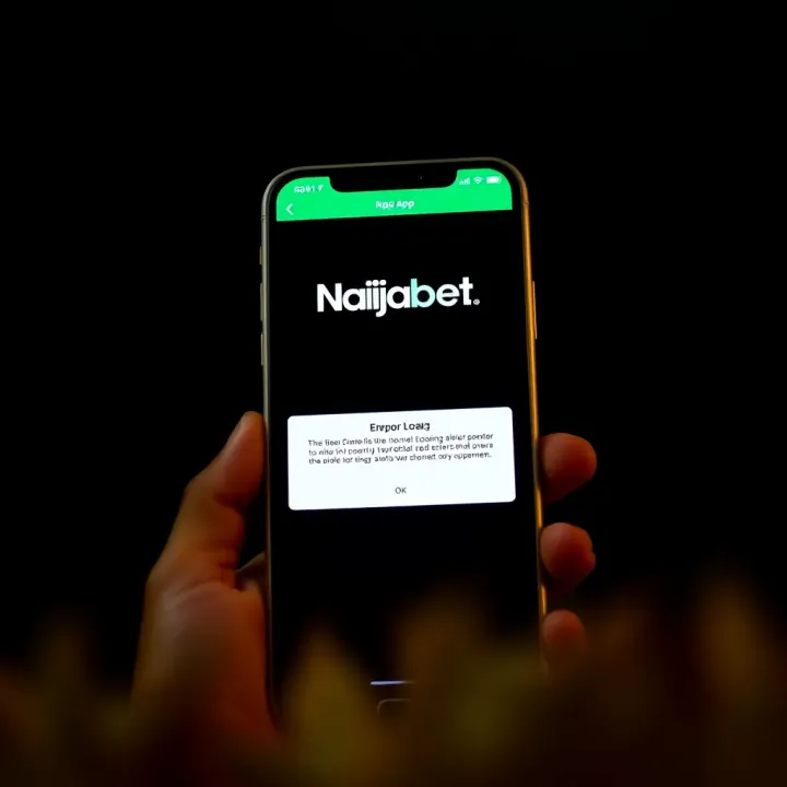 Smartphone displaying Naijabet app error message on a dark background