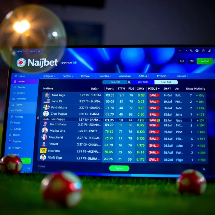 Naijabet platform displaying live football scores with detailed match statistics and real-time updates