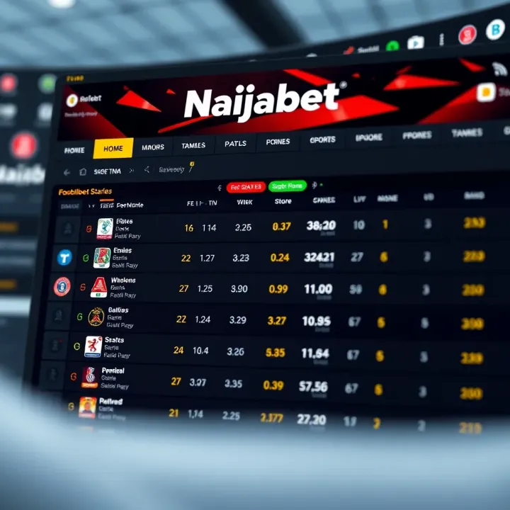 Live football score update on Naijabet interface showing real-time match statistics
