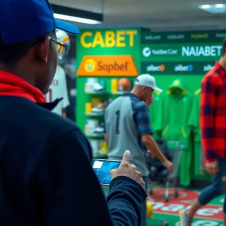 Exploring Shopping Features on Naijabet for Sports Fans User browsing shopping options on Naijabet platform with sports merchandise visible