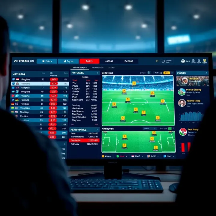 In-depth Football Statistics and Predictions Analysis Detailed analysis of football statistics on a digital screen with betting odds and team performance charts